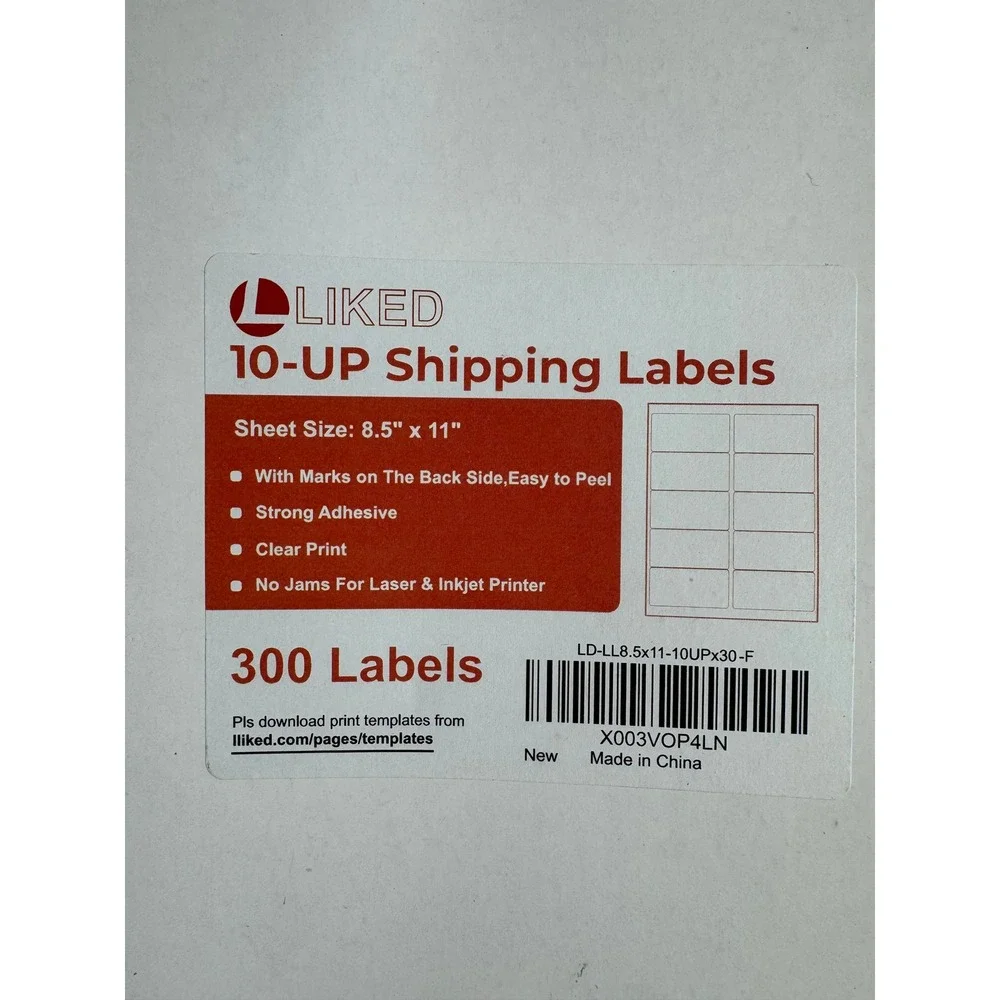 LIKED 10-UP Shipping Labels 300 Count 8.5x11 Inkjet Laser Printer LD-LL8.5x11